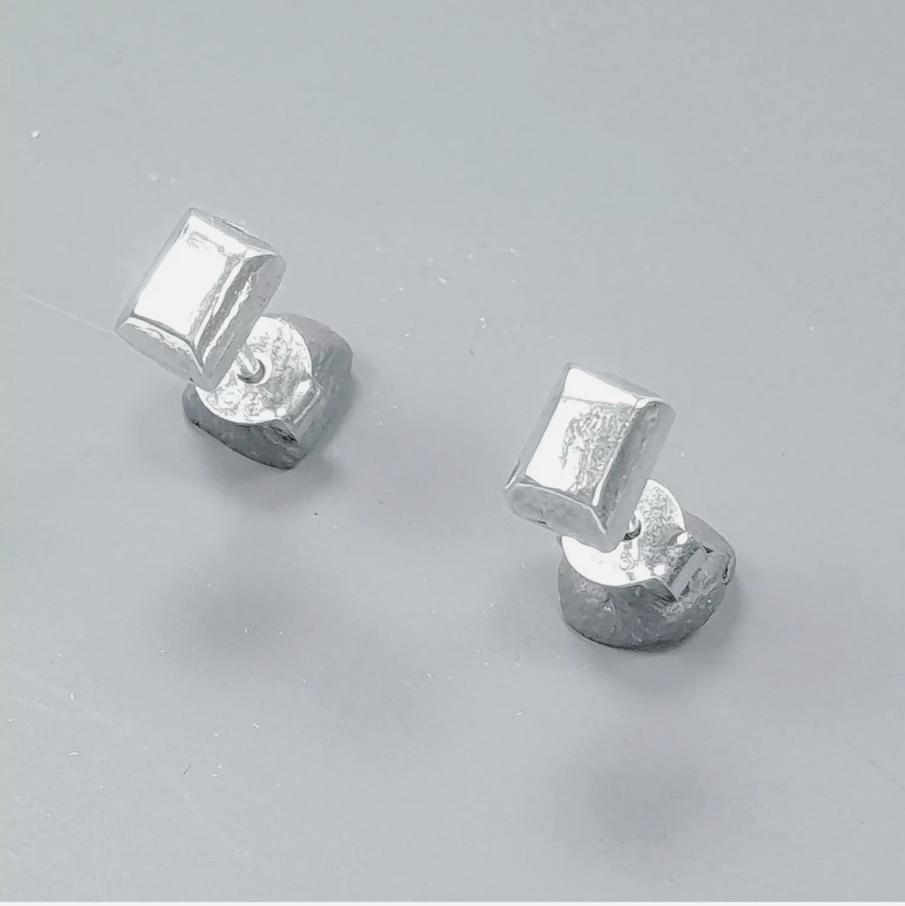 .925 Small Silver Rectangle Stud Earrings - image 5